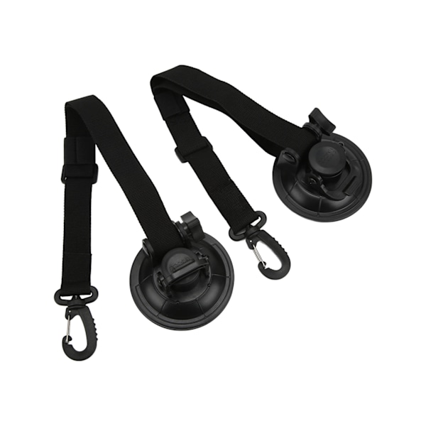 2 stk. 9 cm sugekopanker, fastgørelseskrog, fastgørelsesstropper med karabinhage til bilside markise