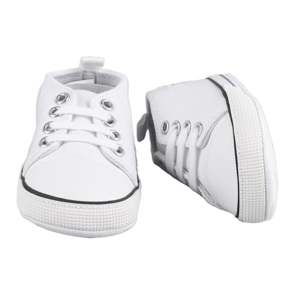 12 cm Baby Canvas Skor med Halksäkra Sulor Mjuk Foder Toddler Casual Skor för Utomhus Vit