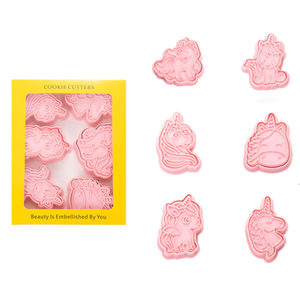 Cookie Mold Three Dimensional Cute Cartoon Style Nontoxic Odorless Chocolate Mold for Cookies Fondant Biscuits Unicorn A 6Pcs