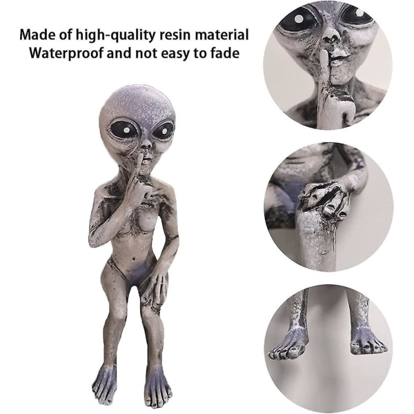 Grå Alien Hage Statue Figur Sett med 2 - Innendørs og Utendørs Alien Dekor