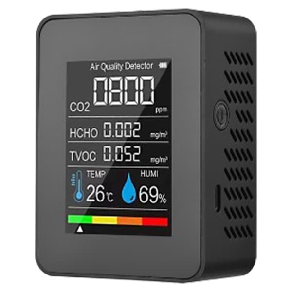 Formaldehyddetektor TVOC-sensor CO2 PM2.5 Temperatur Luftfuktighet Luftkvalitetstestare 5 i 1 Svart