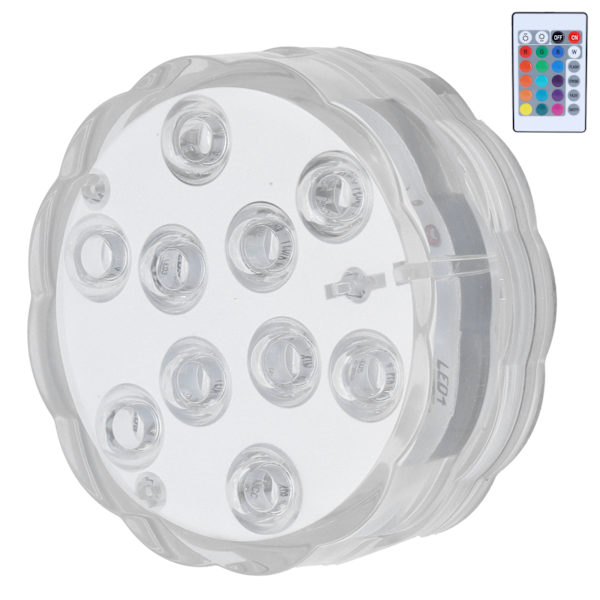 7cm/2.8in 16-farvet LED-pool lys RGB undervandslampe med 24-tasters fjernbetjening 10 lampeperler