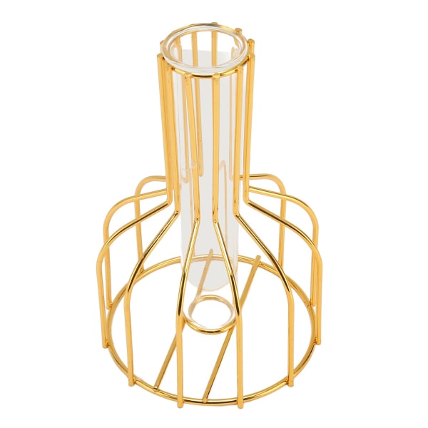 Blomstervas i metall ihålig Modern Elegant gyllene Separat design Klart glas Blomvas prydnad för hemmet
