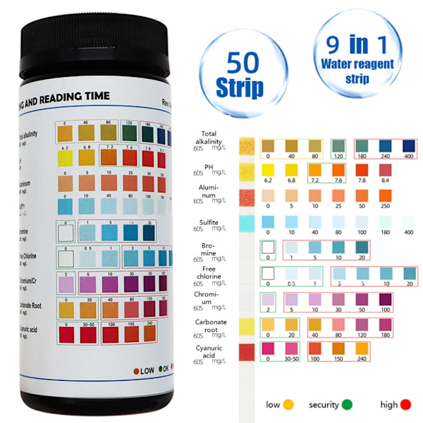 9 i 1 Bärbara Pool Vatten Test Strips 50 Hushållsvatten Renhet Snabb Test Strips för Dricka Akvarier Simbassänger