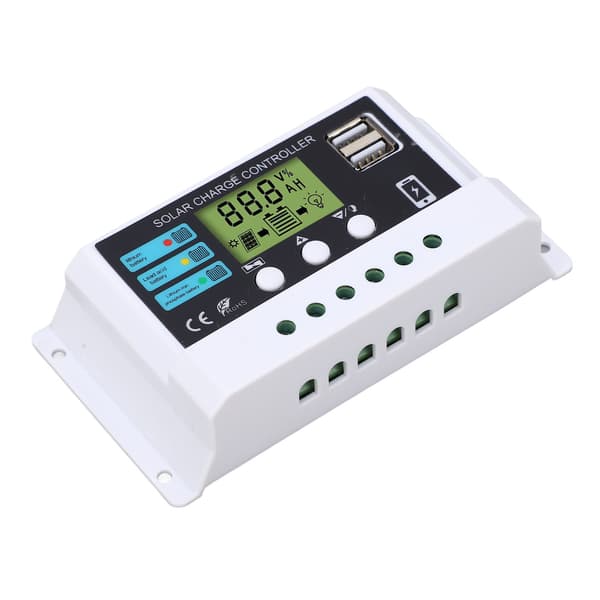 Solar Controller Industriel Chip LCD Display Overload Beskyttelse Solar Regulator 12V 24V Selvtilpasning Hvid 20A