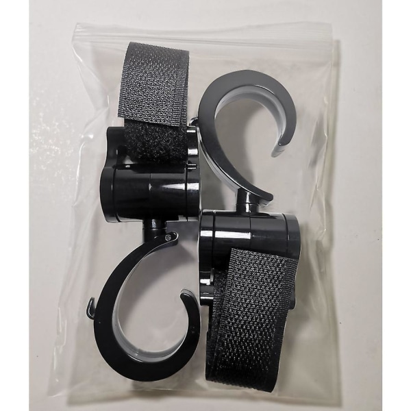 Universal svarta barnvagnskrokar och mugghållare paket med 2 - Karbinhake för att hänga inköp, väskor och shoppingväskor på en barnvagn