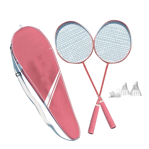 2 STK badmintonracketsett for utendørs bakgårdsspill Lette badmintonracketer med fjerballer Bæreveske for voksne og tenåringer Rosa