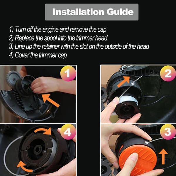 Trimmertråd kompatibel med Black & Decker gresstrimmer (8-pack + 1 spolelock og fjær)