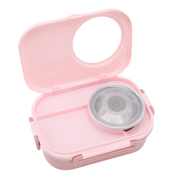 1450 ml Bento Lunsjboks i rustfritt stål med romslig termisk Bento-boks med dobbelt lag Bento-beholdere for studenter Rosa