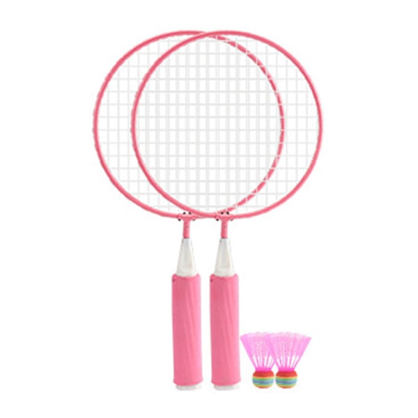 Badmintonracketsett for barn Stort netting, mykt anti-sklihåndtak Komfortabelt grep Badmintonracketer for barn med 2 baller Rosa