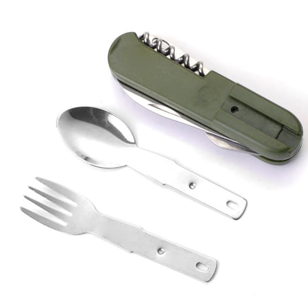 Camping Bestick Set Multifunktionellt Rostfritt Stål Hopfällbart Avtagbart Camping Servisset