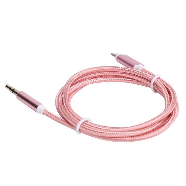 IOS 12 AUX Lydkabel 3,5 mm Nylonflettet Adapter Rosa