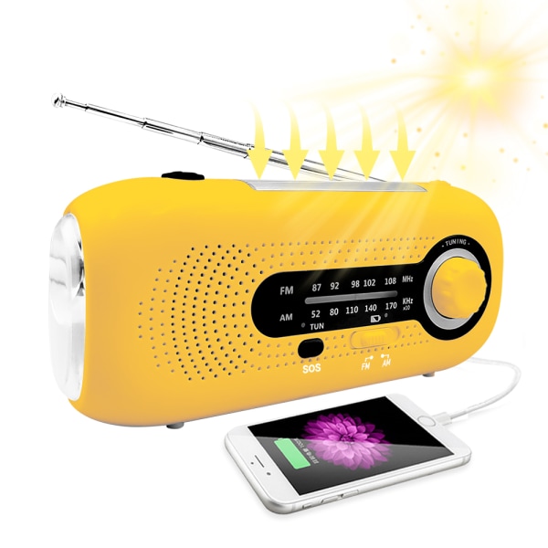 Europeisk orange SOS katastrofförebyggande nödsolenergi handvev väderradio 5LED-ficklampa 4-växlad zoom Typ-C