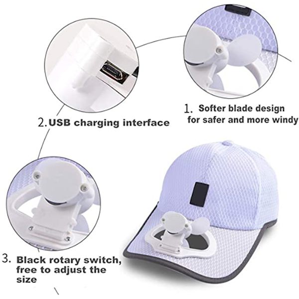 Unisex USB lataustuulettimen baseball-hattu säädettävä minituuletin kesäretkeily ulkona matkustava hauska hattu