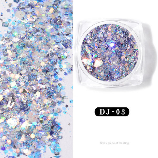 Glitter negledekoration - femtakket stjerne og uregelmæssige pailletter nail art DJ03