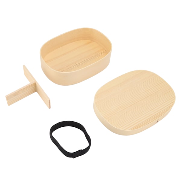 Bento-laatikko, kannettava japanilaistyylinen puinen, suuri, yksikerroksinen, irrotettava väliseinä, lounasbento-laatikko hihnalla
