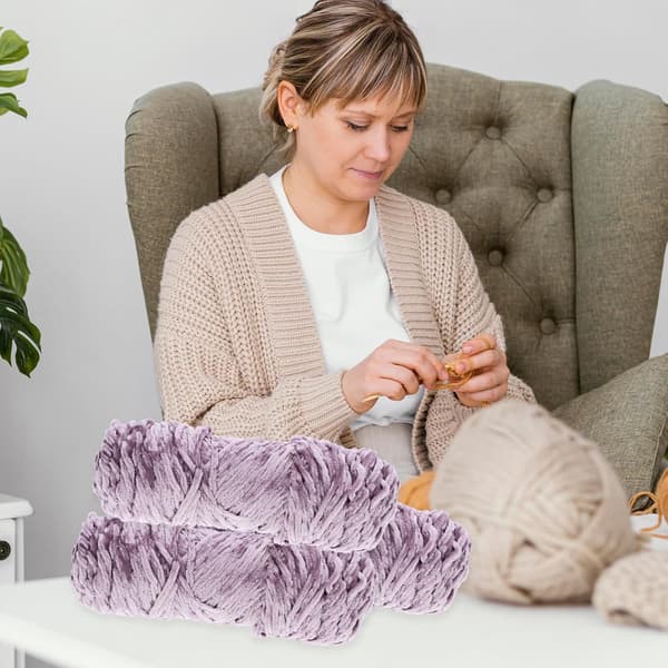 4 stk lys lilla chenillegarnsett for DIY håndheklet skjerf og lueveving