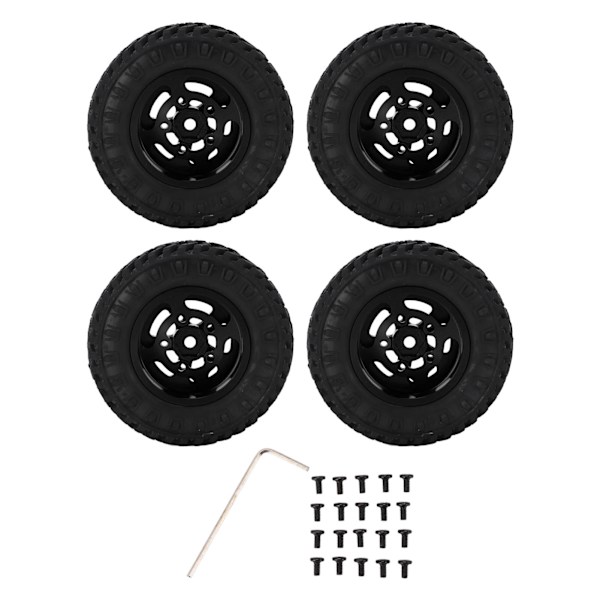 4st 55mm Främre Bakre Gummidäck och 5-ekrade Metallfälgar Set för AXIAL SCX24 1/24 RC Bil Svart