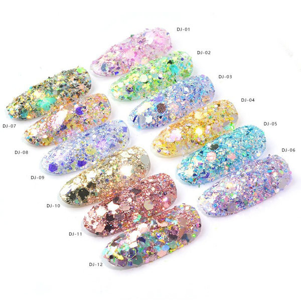 Glitter kynsien koristelu - viisikärkinen tähti ja epäsäännölliset paljetit kynsi taide DJ02