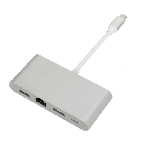 USB C -keskitin alumiiniseoksesta 4 in 1 multi sovittimen jakaja Type C USB 3.0 Gigabit LAN RJ45 HD -multimedialiitäntä puhelimeen tietokoneeseen hopea
