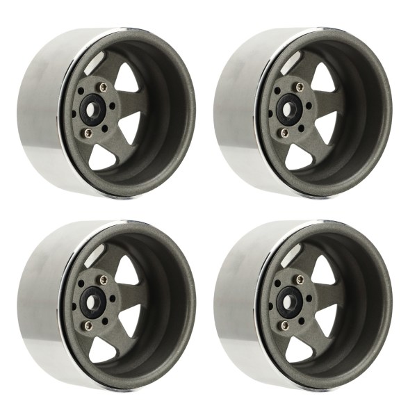 4 stk Beadlock-hjulfelg forskjøvet ‑8,9 mm Metal Deep Dish Hub-hjulfelger for Axial SCX10 90046 1,9 tommer grå