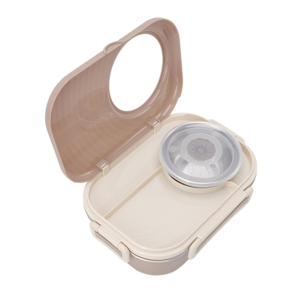 1450 ml Bento-lunsjboks i rustfritt stål med rom, termisk Bento-boks med dobbelt lag, Bento-beholdere for studenter, brun