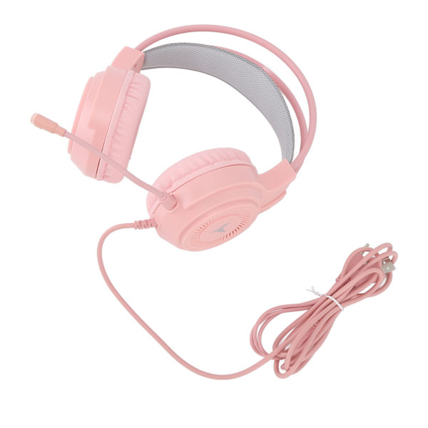 Peliheadset RGB-valaistuksella, 7.1-kanavainen tilaääni, USB- ja 3,5 mm:n kaksoisliitin, langalliset pelikuulokkeet PC-konsolille, kannettavalle tietokoneelle, vaaleanpunainen