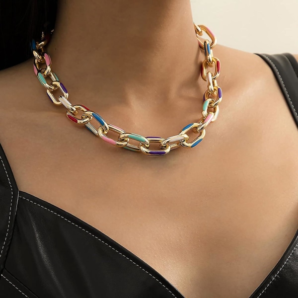 Chunky Gold Chain Choker Halsband för kvinnor och flickor