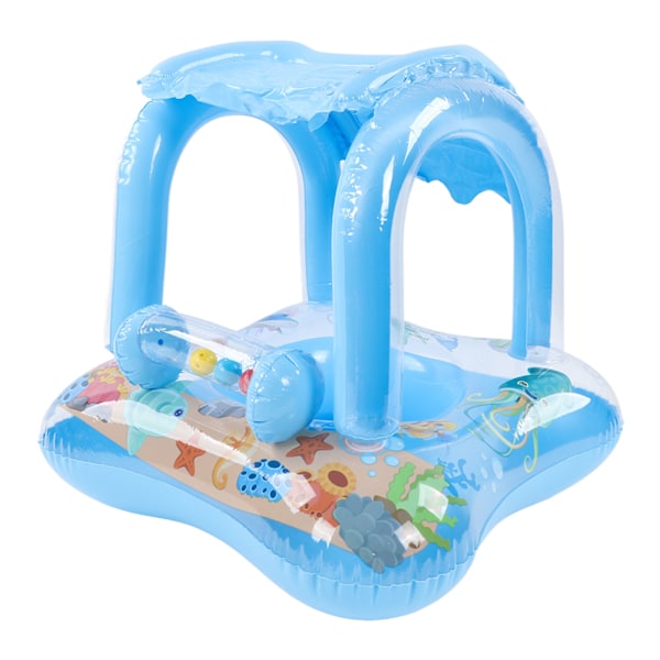 Baby Pool Float Solskydd Badring Spädbarns Säte Båt Uppblåsbar Leksak med Markis Handtag Liten Klocka Blå