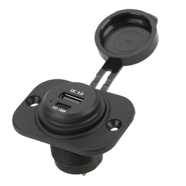 Dual Port Type C biloplader med vandtæt dæksel QC 3.0 PD 18W Universal til RV Boat SUV Sedan Motorcykel