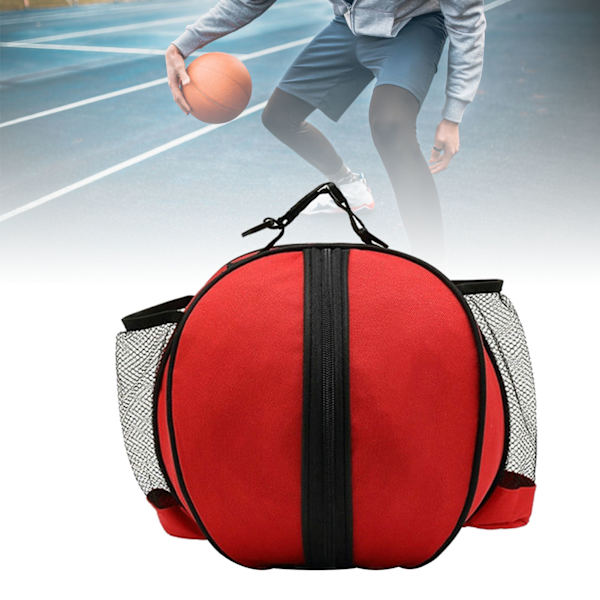 Rund basketväska med stor kapacitet Vattentät Oxford tyg utomhussport basketväska med elastisk mesh Röd