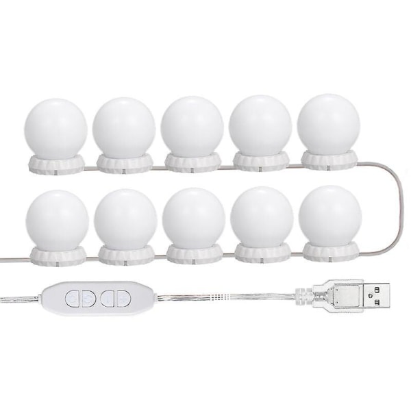 Sminkbord LED Mirror Lights Kit - 10 justerbara glödlampor, 10 ljusstyrkanivåer, 3 ljuslägen - USB typ - Vit