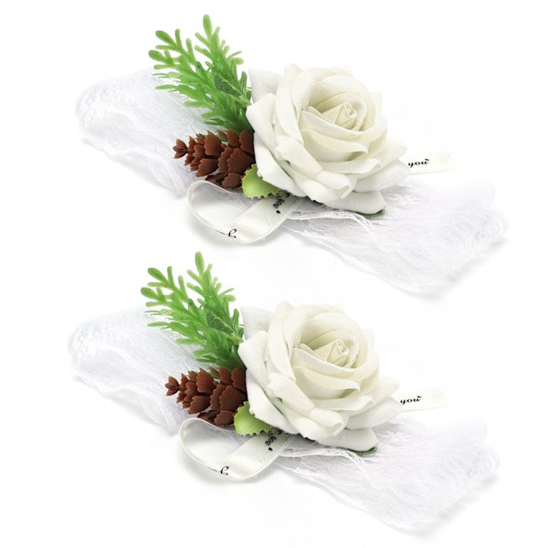 2 st brudnäbb silke handledsblomma bröllop corsage bröllopsceremoni dekoration tillbehör vit