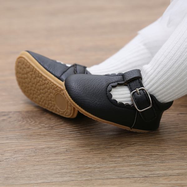 Baby Sandaler Læder Overdel Gummisål Anti Slip Blød Komfortabel Let Åndbar Toddler Gå Sko Sort 12cm/4.7in (til 6 til 12 måneder)