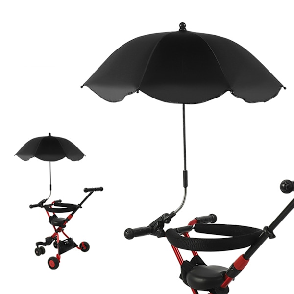 Babyvagnsparasoll UV-skydd 360 Grader Justerbar Automatisk Vattentät Bärbar Vagnsolskydd Svart