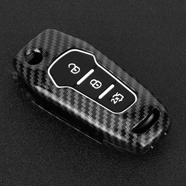 3-knaps sort kulfiber fjernbetjenings nøgle foldbart etui til Ford