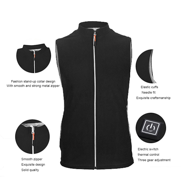 Oppvarmet Vest Polar Fleece Vaskbar Oppvarmet Jakke USB Oppladbar Oppvarming Body Warmer Vest