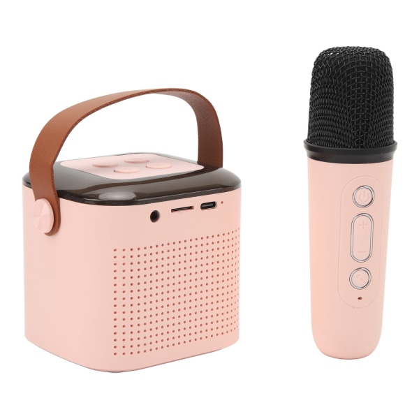 Mini Karaoke Maskin för barn Bärbar högtalare med trådlösa mikrofoner Hem Karaoke Set Rosa