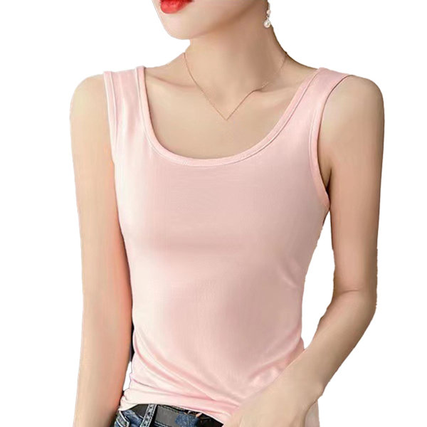 Tanktopp for kvinner, myk og pustende, bred stropp, uten ermer, ensfarget tanktopp for vår og sommer, rosa, XL