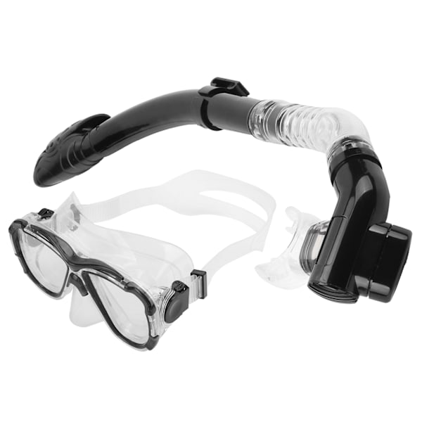 Snorkelset för vuxna med anti-dimma dyklock, härdat glas, torra snorkelrör (svart)