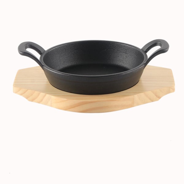 Rund støpejerns Teppanyaki-biffplate for kommersiell og hjemmebruk, BBQ-grillpanne med enkelt håndtak og stripet bunn 16cm