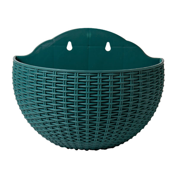 Imitation Rattan Väggmonterad Halvrund Blomkruka Ingen Borrning Hängande Blomkorg Balkong Blomkruka Hydroponisk Blomkruka