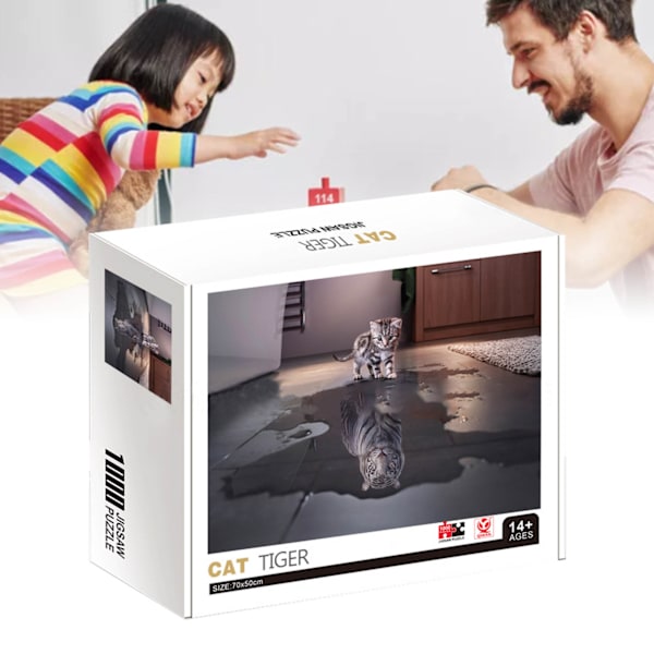 Barnpussel HD-utskrift 1000 st 3 lager pedagogiskt papper 1,5 mm tjocklek 8 zoner bakre pussel konstverk för spel Q1017 Katt Tiger