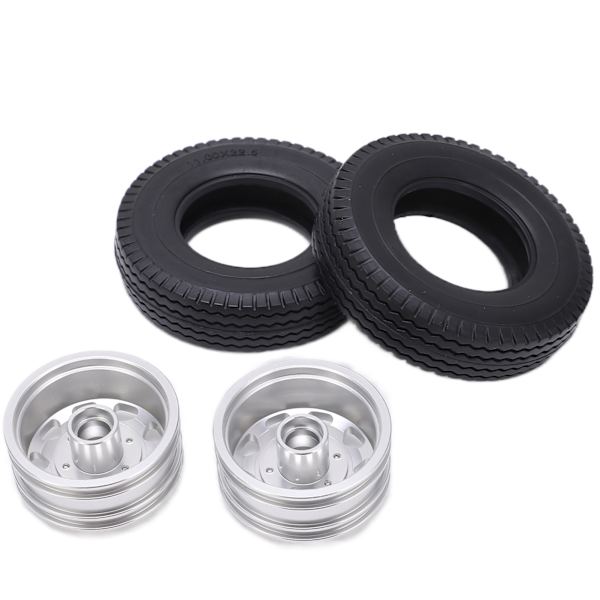 2st Metall Främre Nav med 22mm Bredd Gummidäck för Tamiya 1/14 RC Trailer Traktor Lastbil Silver