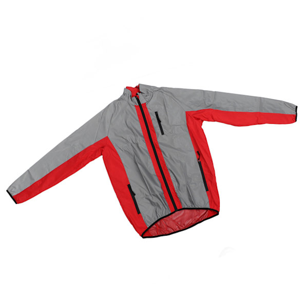 Refleksjakke Vanntett Pustende Rød Elastisk Kant Sidelommer Herre Utendørs Vindjakke for Sykling Løping Fotturer 2XL