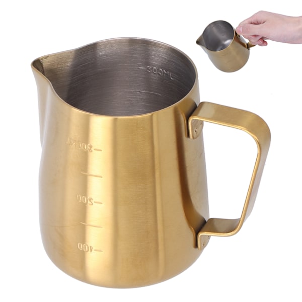 Melkeskummer i rustfritt stål, kaffekanne, kopp, skumfremstilling for Latte Art, matt gull, 350 ml