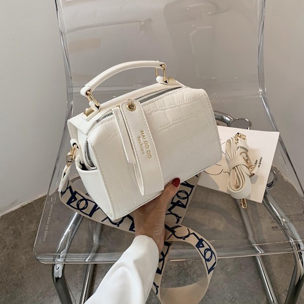2025 Vit Texturerad Liten Kvadratisk Crossbody Väska för Kvinnor White