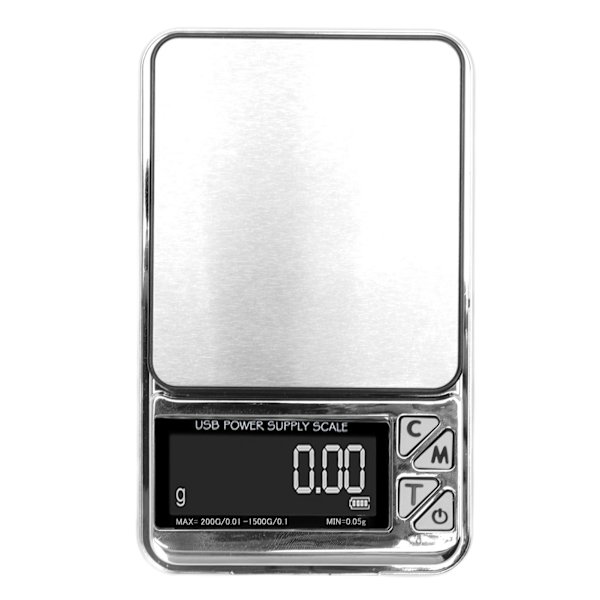 Hemdigital köksvåg 200g/0,01g‑1500g/0,1 Hög precision USB uppladdningsbar rostfritt stål smyckesvåg för mat