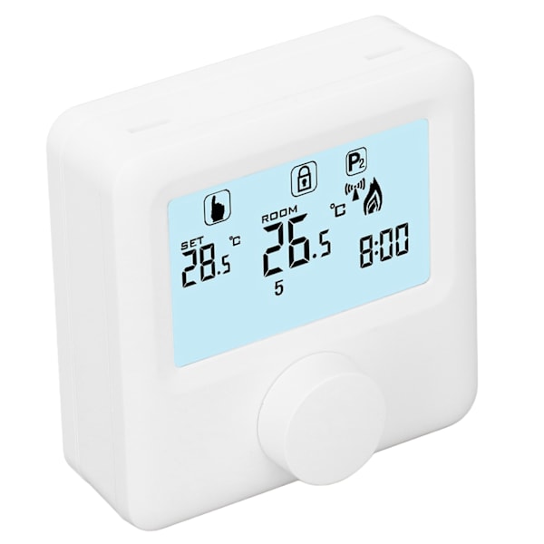 Digital temperaturregulator LCD-skjerm Programmerbar termostat for kjele Hvit 30‑230VDC