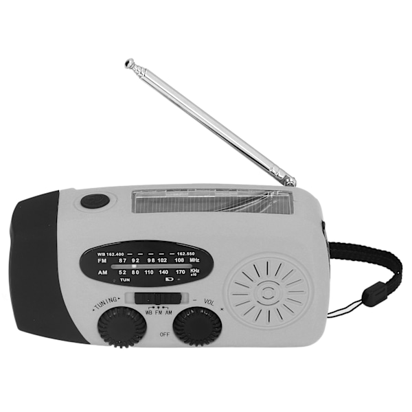 Handvevad Solradio Multifunktionell Nödradio LED-radio med Ficklampa för Utomhuscamping Silvergrå Amerika
